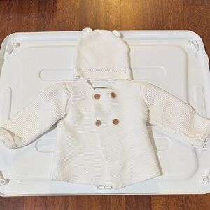 White Knit Baby Jacket with matching hat